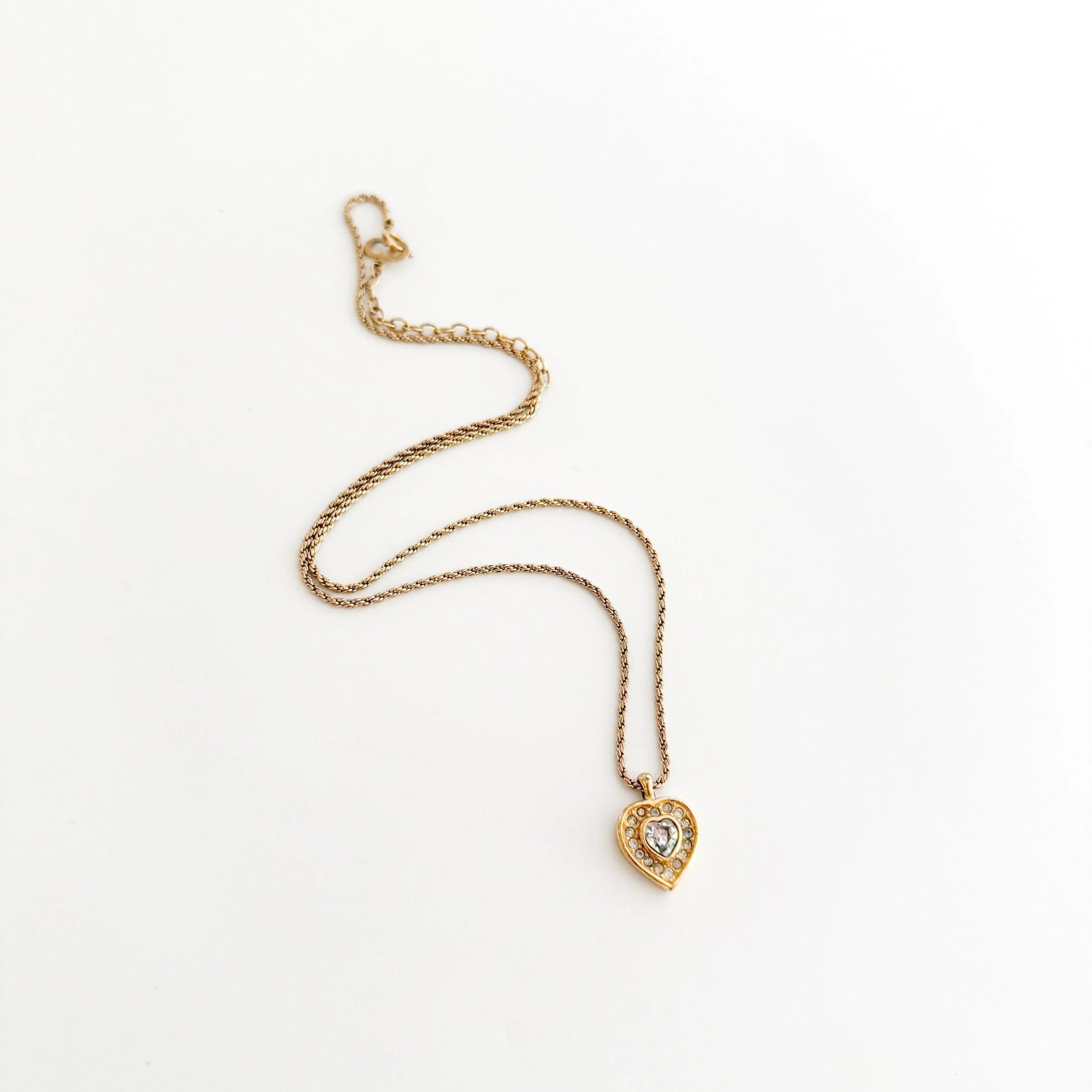 アクセサリー Dior Germany Vintage Heart Necklace Gold Vintage Dior heart rhinestone gold necklace – Livz Vintage